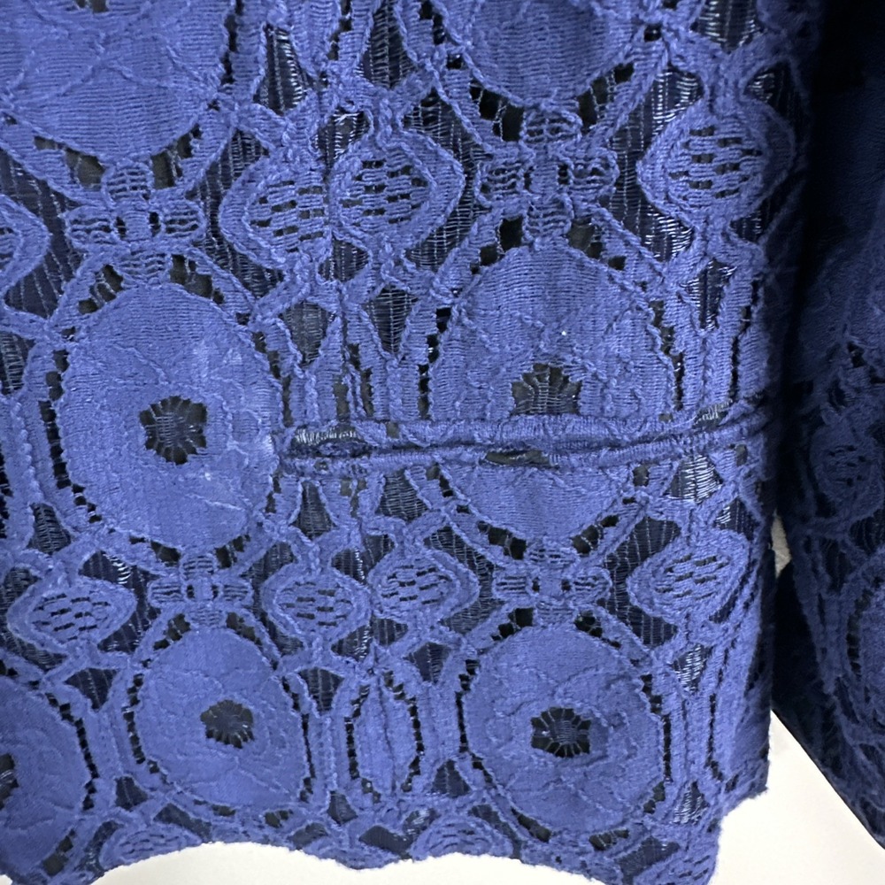 Chicos Women's Blue Lace Open Front Jacket Size 2 Lined‎ Cotton Blend Blazer - Picture 11 of 11